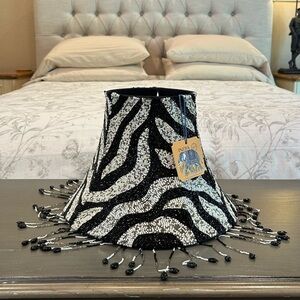 NWT Black and White Zebra Print Beaded Fringe Lampshade - Made in India